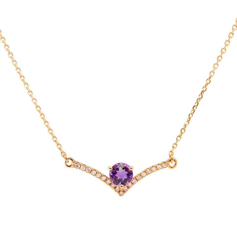 14KT Rose Gold Round Amethyst Diamond Necklace