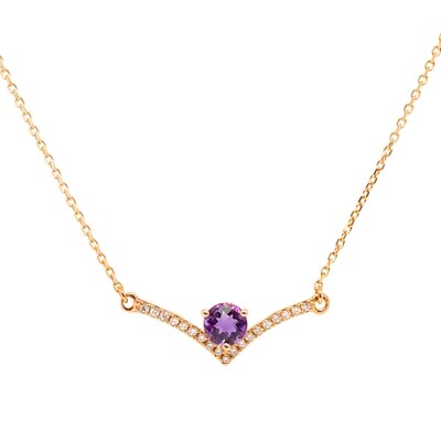 14KT Rose Gold Round Amethyst Diamond Necklace