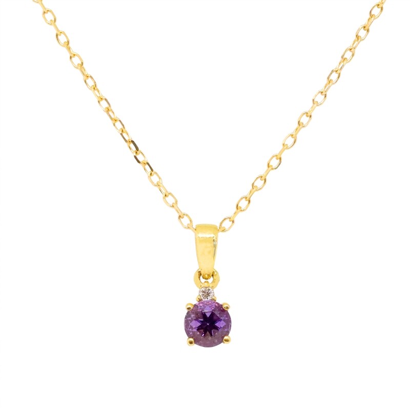 10KT Yellow Gold Round Amethyst Diamond Accent Necklace