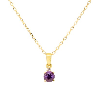 10KT Yellow Gold Round Amethyst Diamond Accent Necklace