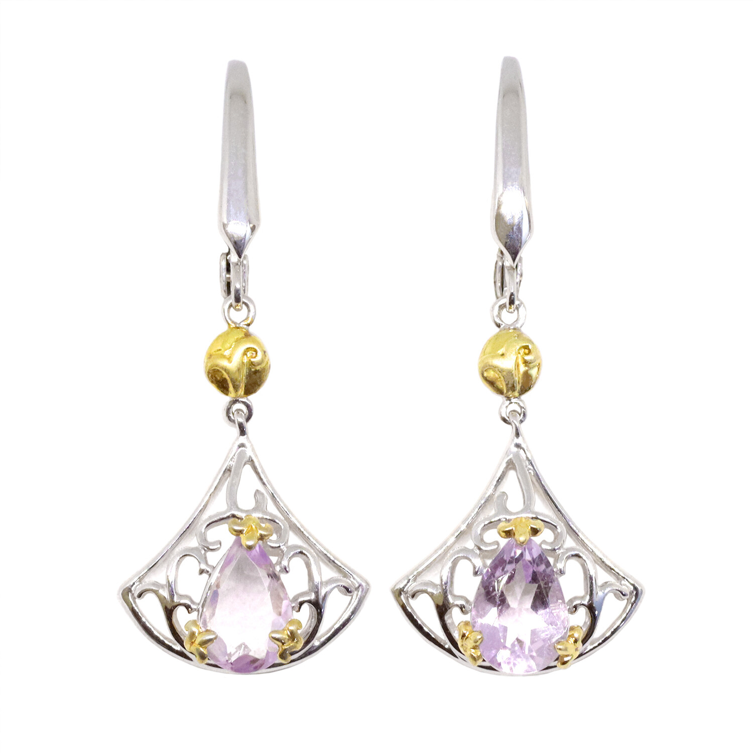 Silver TwoTone Pear Amethyst Fish Scale-Shaped Earrings