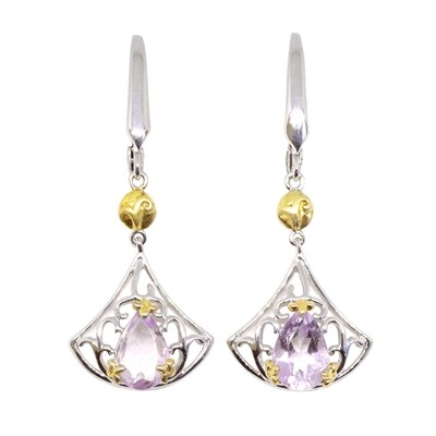 Silver TwoTone Pear Amethyst Fish Scale-Shaped Earrings