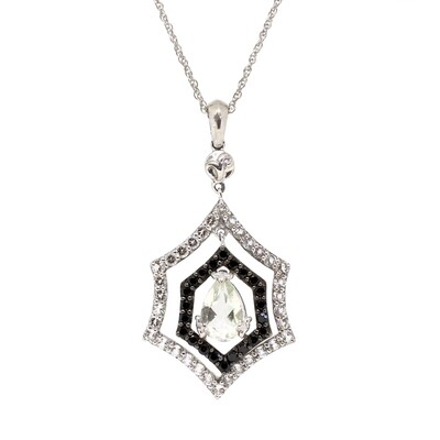 Silver Pear Green Amethyst with White Topaz and Black Spinel Necklace