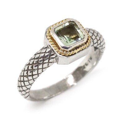 Silver TwoTone Square Green Amethyst Ring