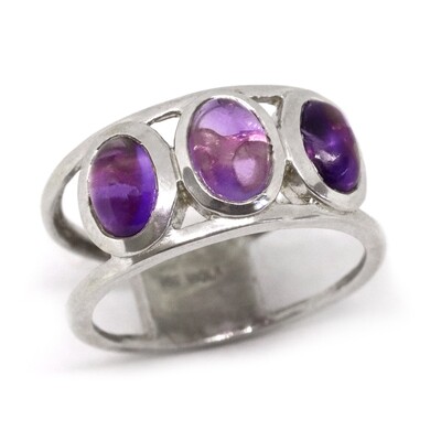 Silver Three Oval Cabochon Amethyst Band