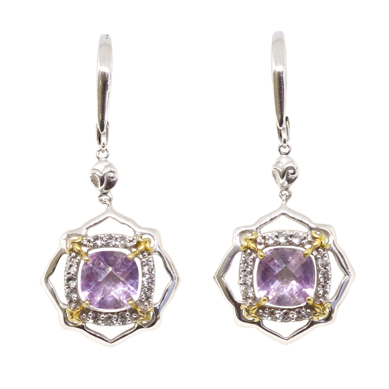 Silver TwoTone Oval Amethyst with White Topaz Halo Earrings