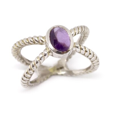 Silver Bezel Oval Cabochon Amethyst Split Ring