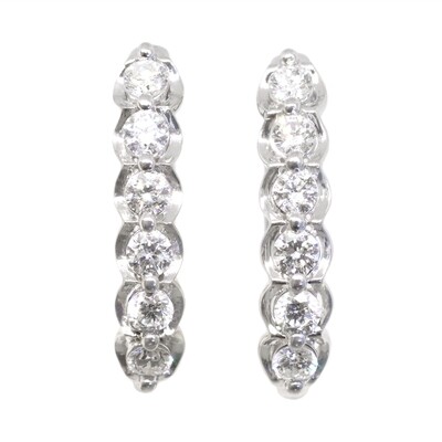 10KT White Gold Twelve Round Diamond Oblong Hoop Earrings
