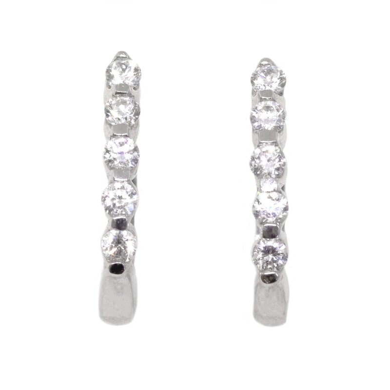 14KT White Gold Diamond "J" Hoop Earrings