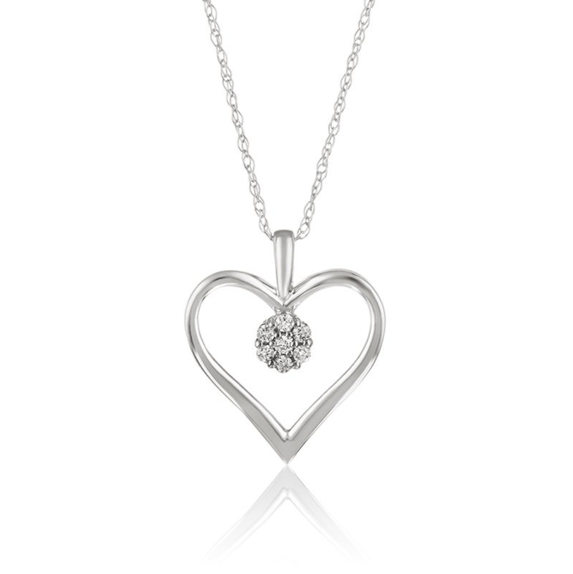 10KT Gold Diamond Cluster Center Heart Necklace, Gold Color: White