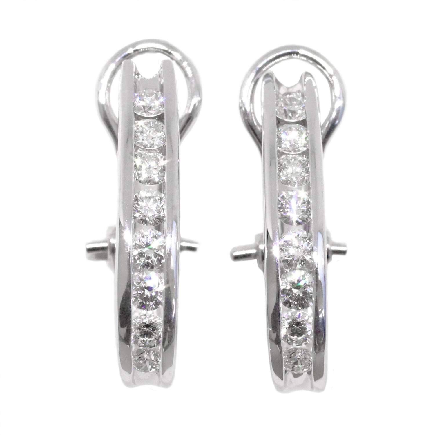 10KT White Gold Diamond Channel Hoop Earrings