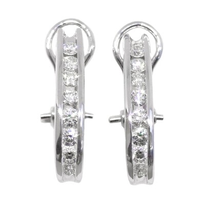 10KT White Gold Diamond Channel Hoop Earrings