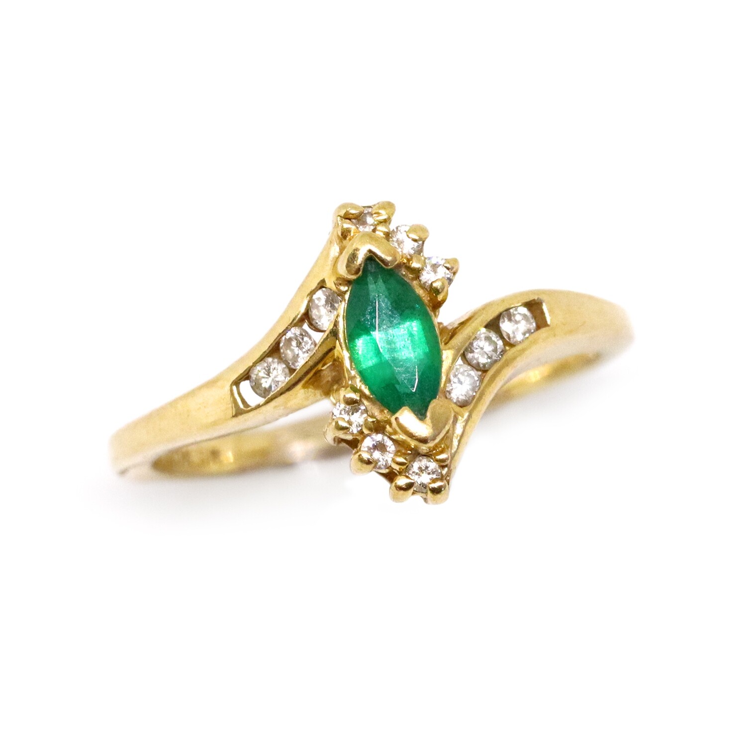 10KT Yellow Gold Created Marquis Emerald Diamond Ring