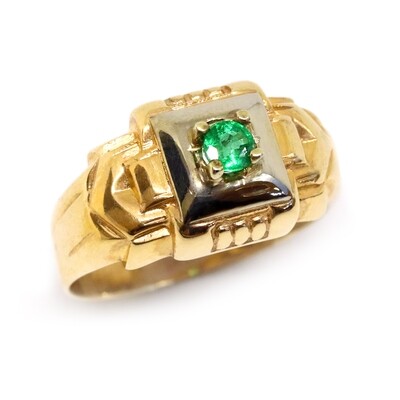14KT Yellow Gold Round Emerald Wide Ring