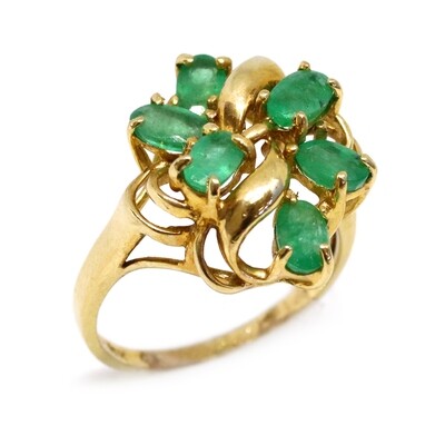 10KT Yellow Gold Six Oval Emerald Cluster Ring