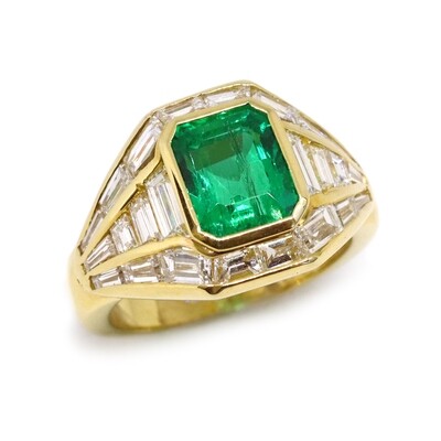 18KT Yellow Gold Emerald-Cut Emerald Baguette Diamonds Ring
