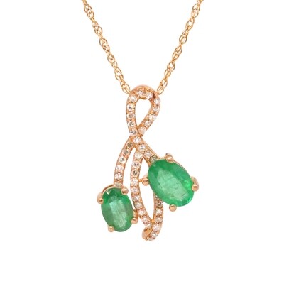 10KT Rose Gold Dual Oval Emerald Diamond Swirl Necklace