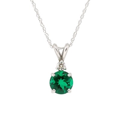 14KT White Gold Round Emerald Diamond Accent Necklace