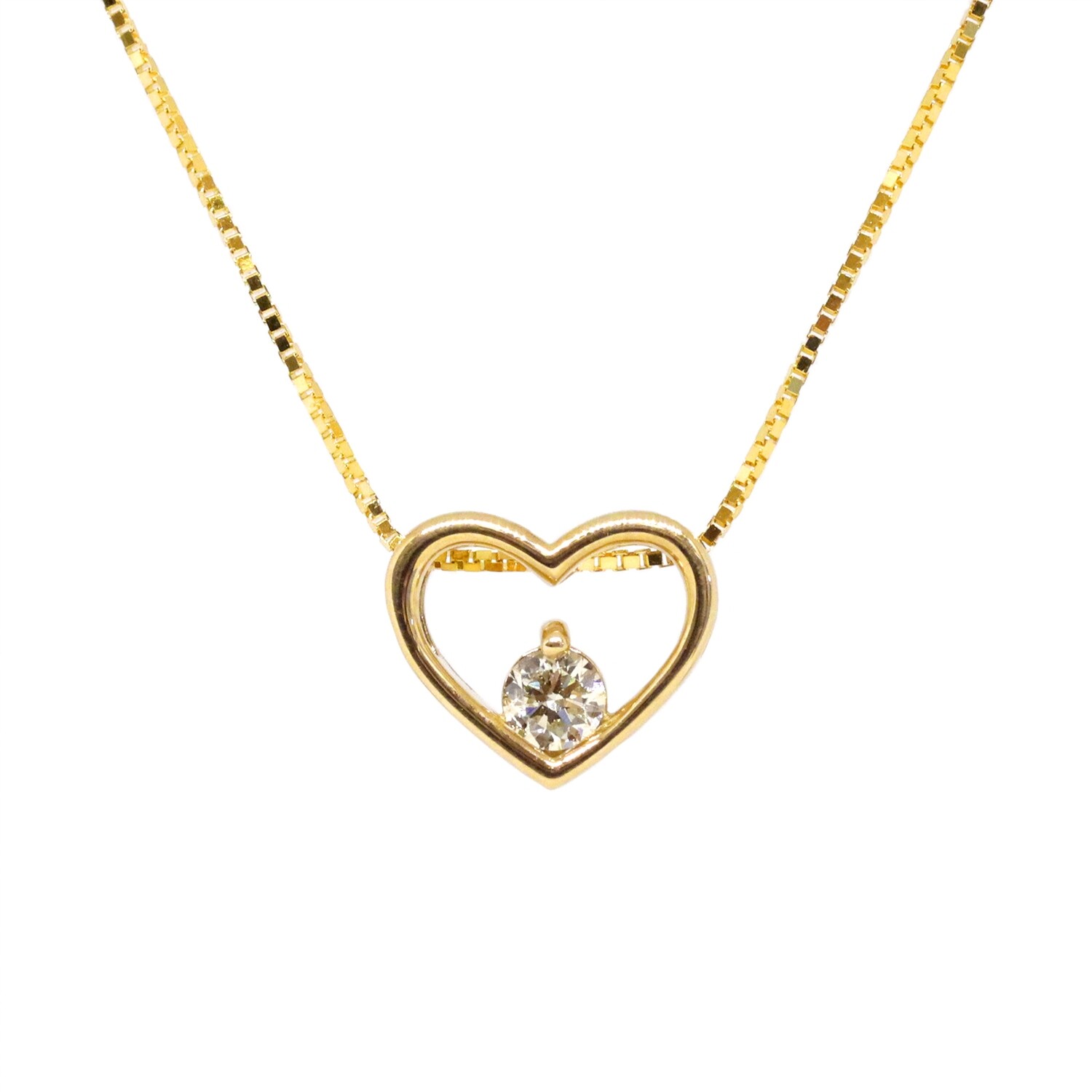 10KT Yellow Gold Round Diamond Open Heart Necklace