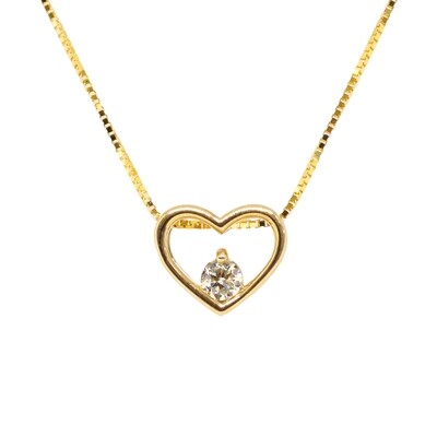 10KT Yellow Gold Round Diamond Open Heart Necklace