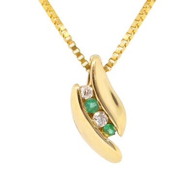 14KT Yellow Gold Round Emerald and Diamond Channel Necklace