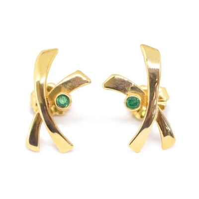 14KT Yellow Gold Round Emerald X Earrings