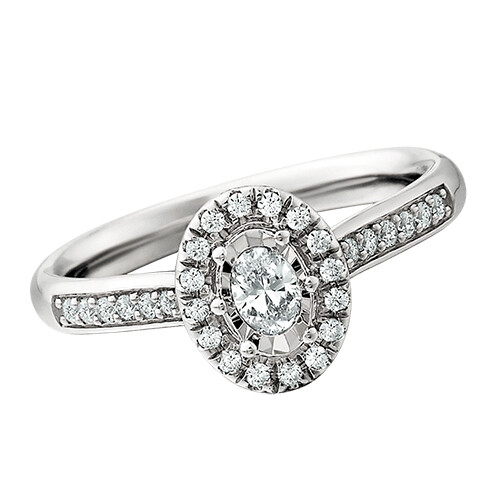 14KT White Gold Oval Diamond with Halo and Side Accents Engagement Ring