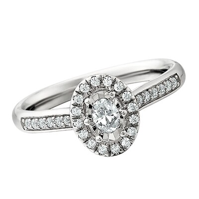 14KT White Gold Oval Diamond with Halo and Side Accents Engagement Ring