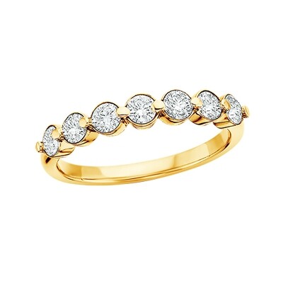 14KT Yellow Gold Seven Bezel Round Diamond Stackable Band