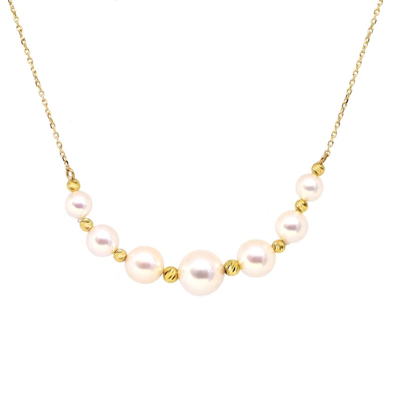 14KT Yellow Gold Bead and Seven Akoya Pearl Necklace