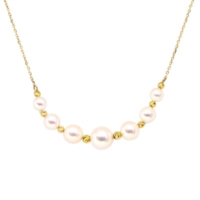 14KT Yellow Gold Bead and Seven Akoya Pearl Necklace
