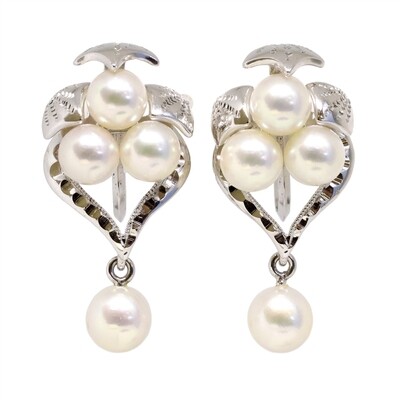 Silver Pearl Cluster Non-Pierce Earrings