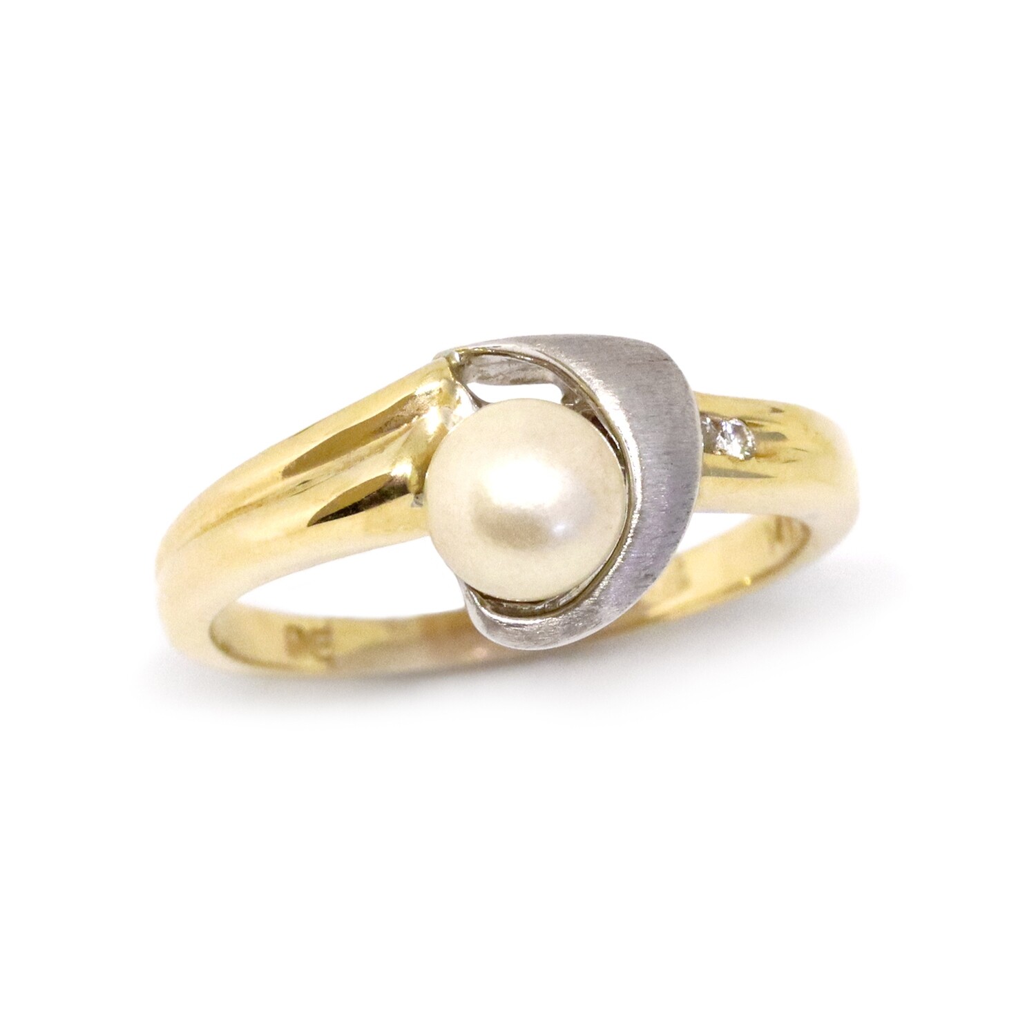 14KT TwoTone Pearl Diamond Accent Ring