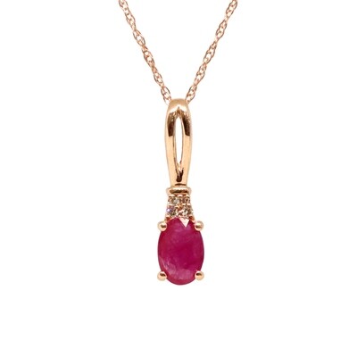 14KT Rose Gold Oval Ruby Four Round Diamond Accent Necklace