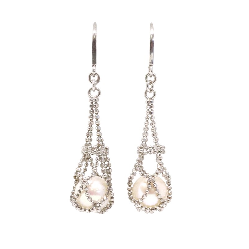 Silver Freshwater Pearl Net Dangle Earring