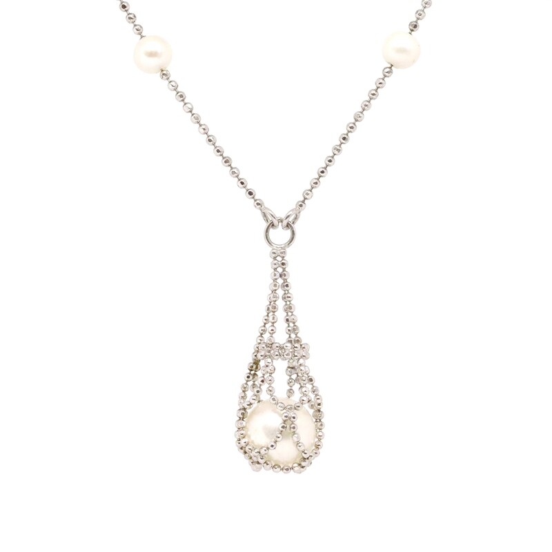 Silver Freshwater Pearl Net Necklace