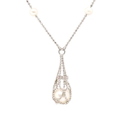 Silver Freshwater Pearl Net Necklace