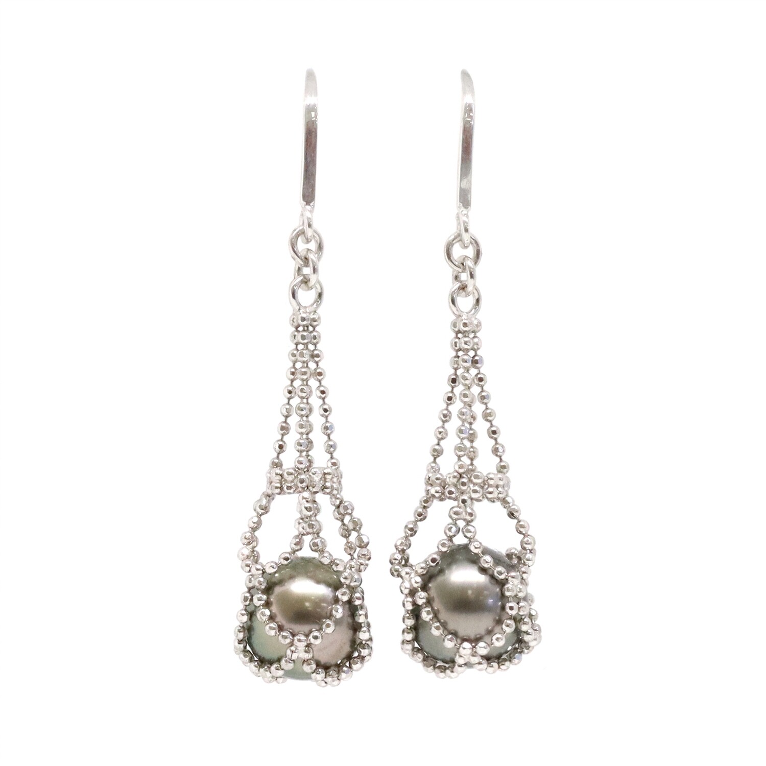 Silver Freshwater Pearl Net Dangle Earring