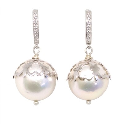 Silver Freshwater Pearl White Topaz Earring and Necklace Set