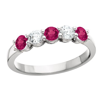 14KT White Gold Round Ruby and Diamond Band