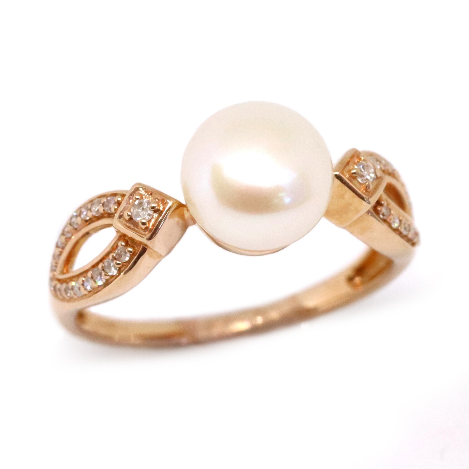 14KT Rose Gold Pearl Diamond Twist Ring