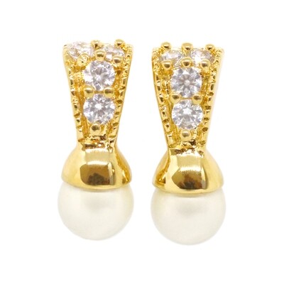 Gold-Plated Simulated Pearl Cubic Zirconium Earrings