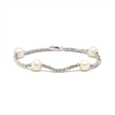 Silver Four Freshwater Pearl Bead Bracelet
