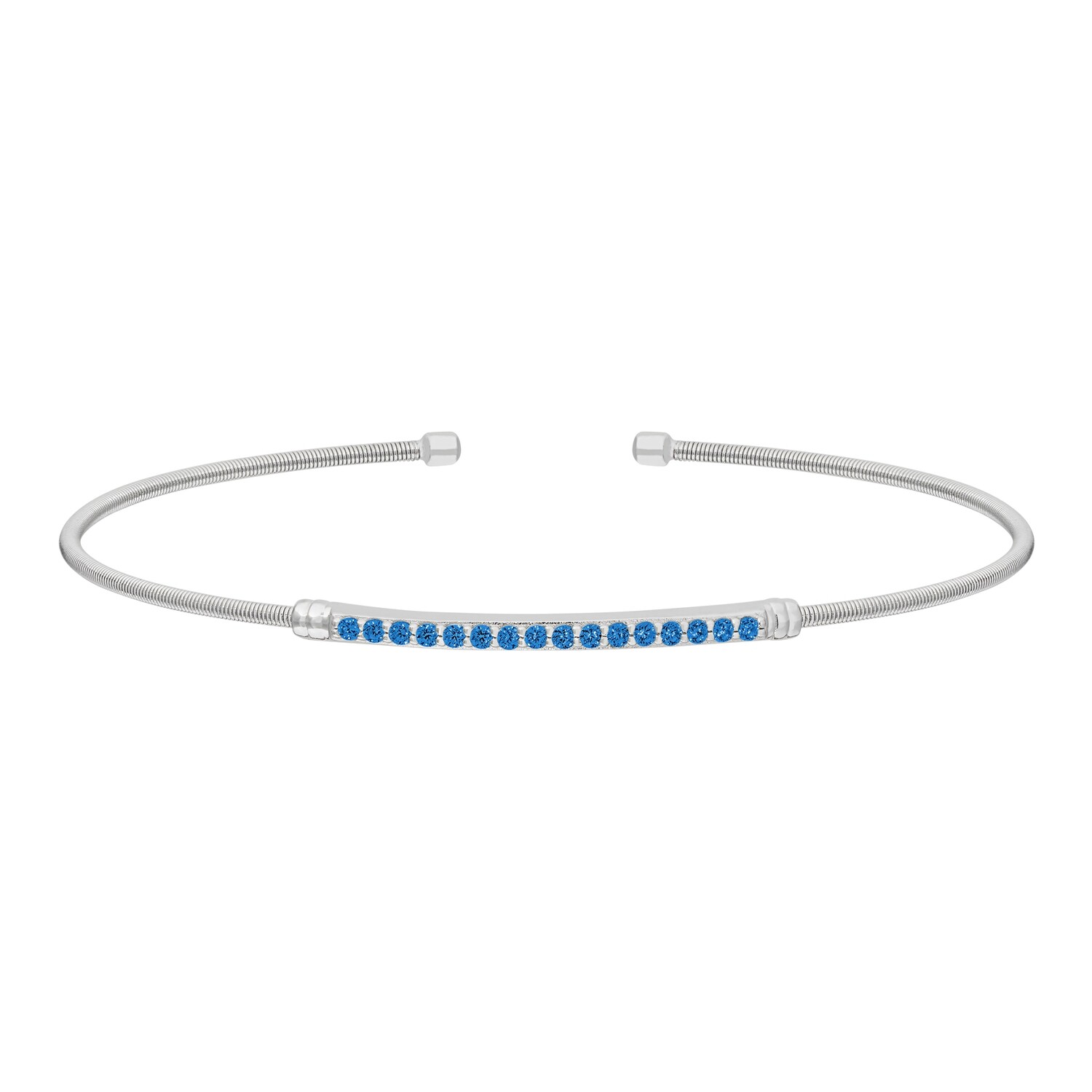 Bella Cavo Silver Simulated Blue Zircon Cable Cuff Bracelet