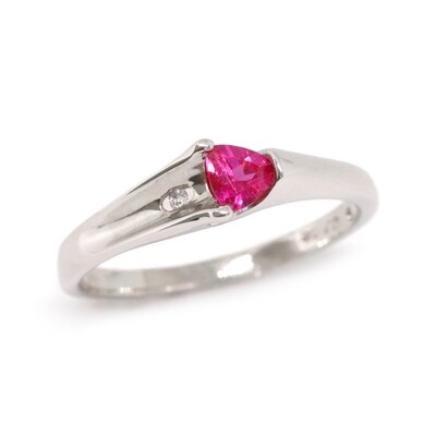 10KT White Gold Created Trillion Ruby Diamond Accent Ring