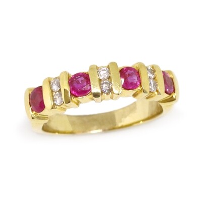 14KT Yellow Gold Round Ruby and Diamond Band