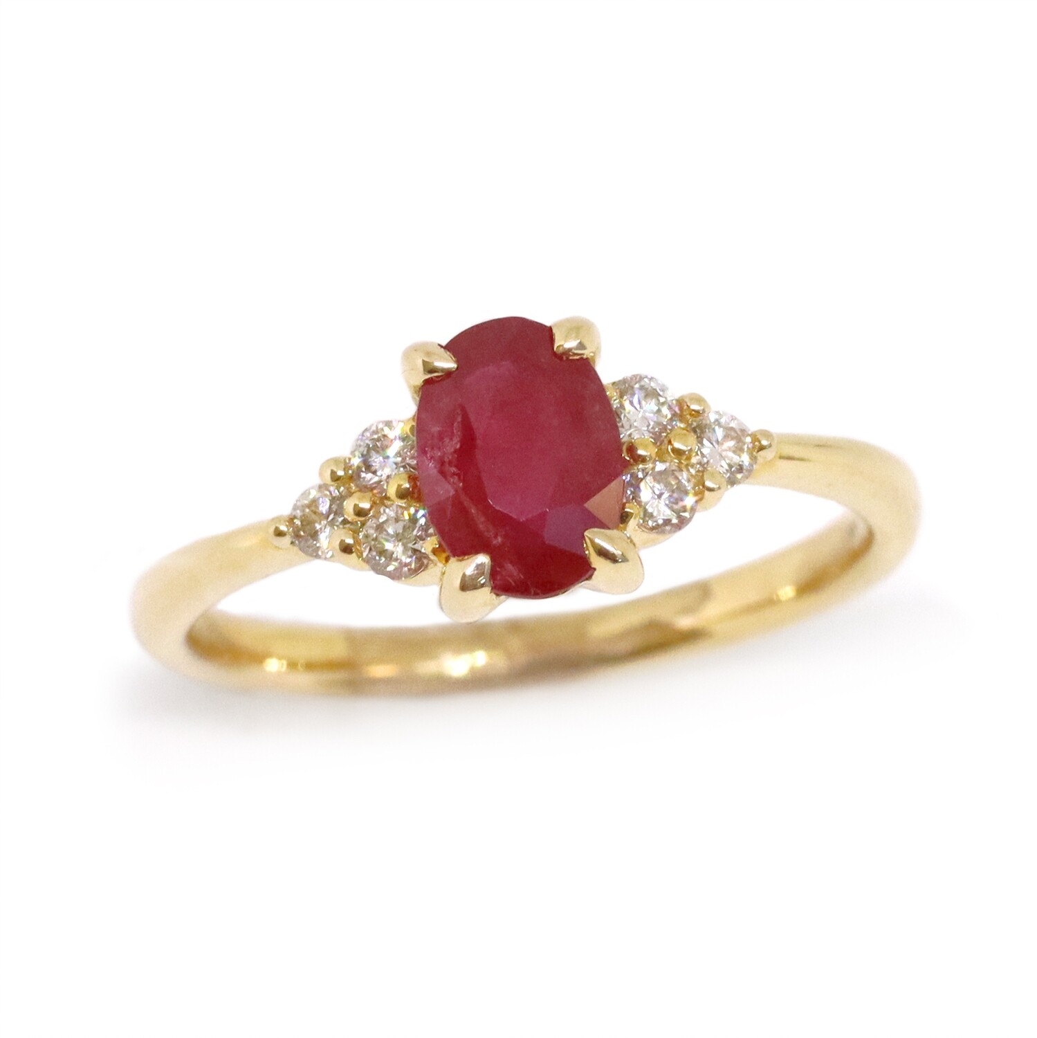 14KT Yellow Gold Oval Ruby Six Round Diamond Ring