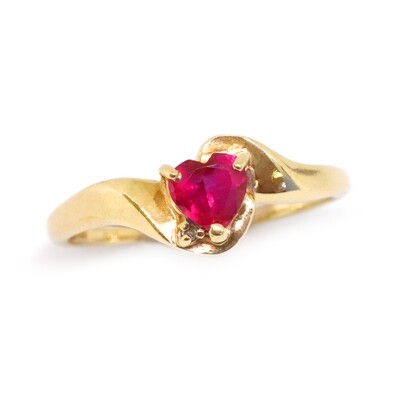 10KT Yellow Gold Created Heart Ruby Diamond Accent Ring