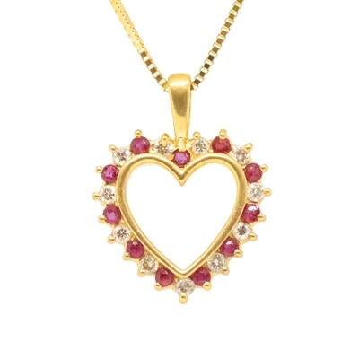 14KT Yellow Gold Round Ruby and Diamond Heart