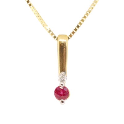 14KT Yellow Gold Round Ruby Diamond Vertical Bar Necklace